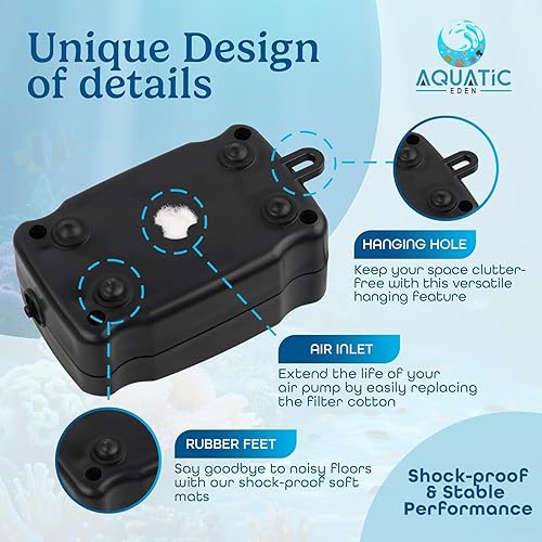 Miniatura 5 de Bomba de aire silenciosa para acuario, salida única con válvula ajustable, incluye 2 piedras de aire, filtros de esponja, válvulas de retención y