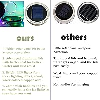 Vista 4 de SmilingTown Guirnalda de luces solares para tarros de masón, paquete de 12 unidades, 30 luces LED de luciérnaga con 12 perchas impermeables