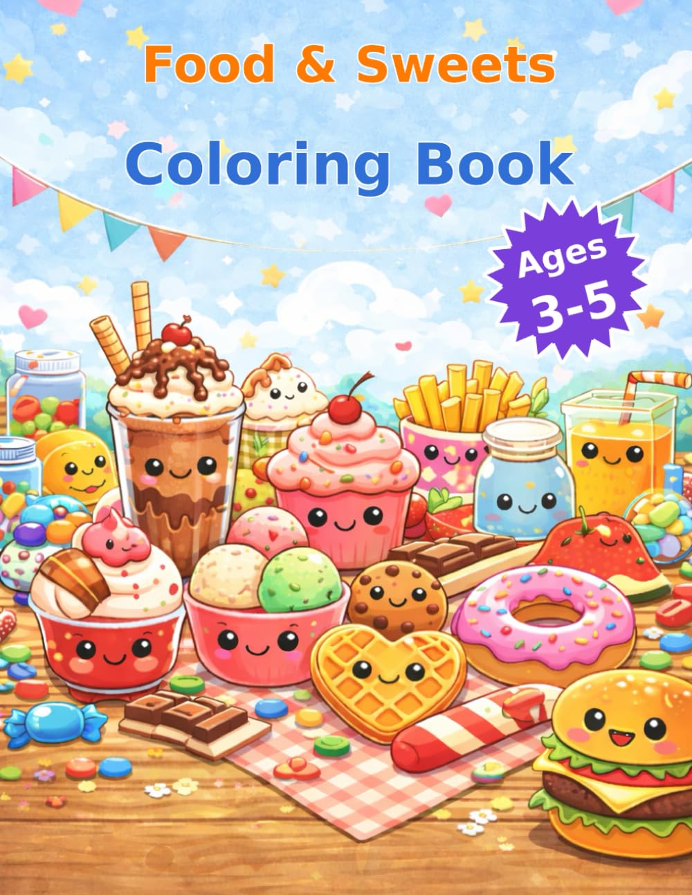 Food & Sweets Coloring Book for Kids: 35 Easy and Cute Coloring Pages with Desserts, Snacks and Fun Foods – For Ages 3–5