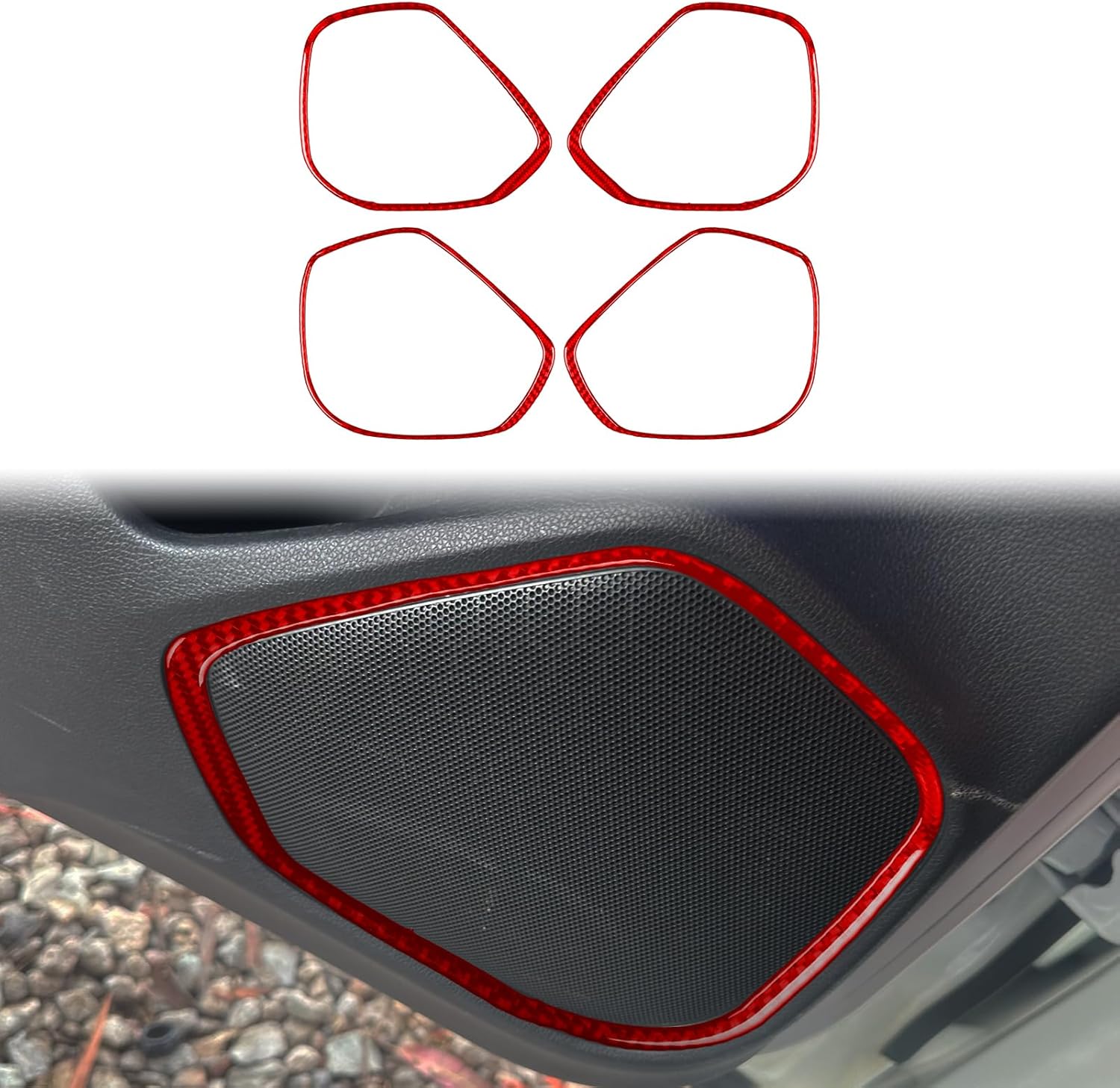 Red Real Carbon Fiber Car Inner Door Horn Speaker Surround Frame Trim Sticker Compatible with Honda Fit/Jazz 3rd Gen LX/EX/EX-L/Sport 2015 2016 2017 2018 2019 2020 Auto Interior Accessories