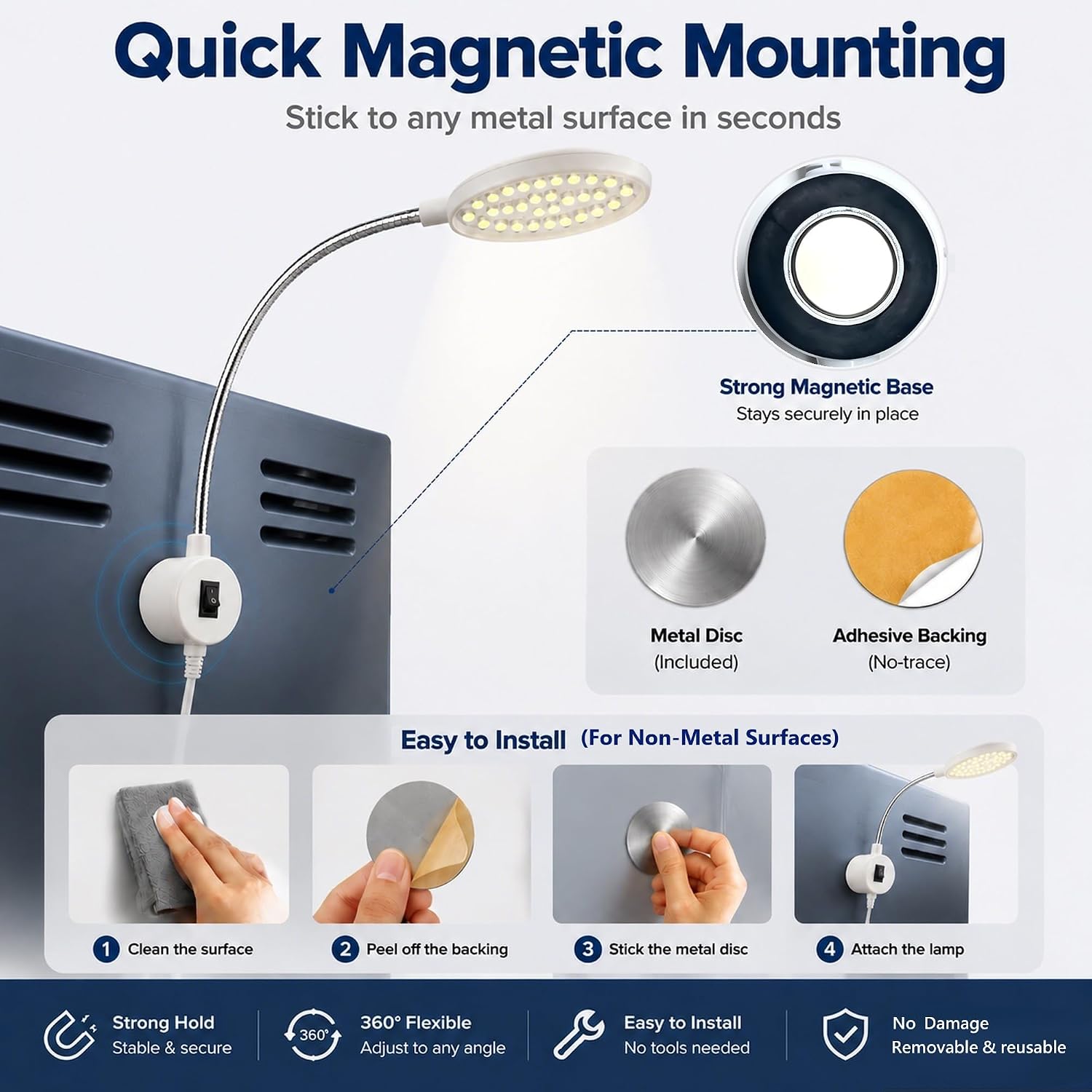 30 LED Sewing Machine Light with Dimmable Gooseneck - 2M AC Plug in Cord | Flexible Work Bench Lamp for Drill Press, Embroidery & Crafting | Adjustable Brightness