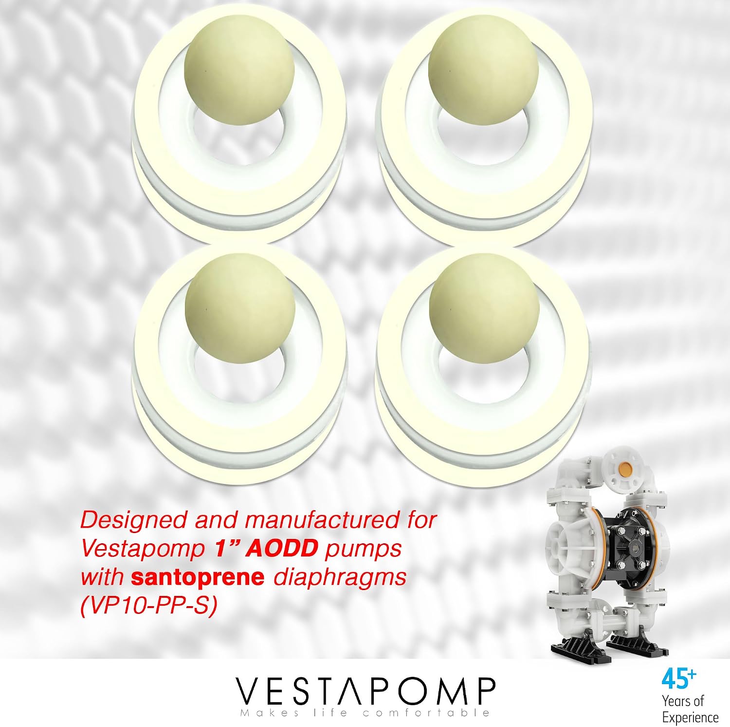 Vestapomp Air Operated Double Diaphragm Pump Ball and Ball Seats Replacement Kits (Santoprene Ball Kit, For 1" VP10 Pumps)