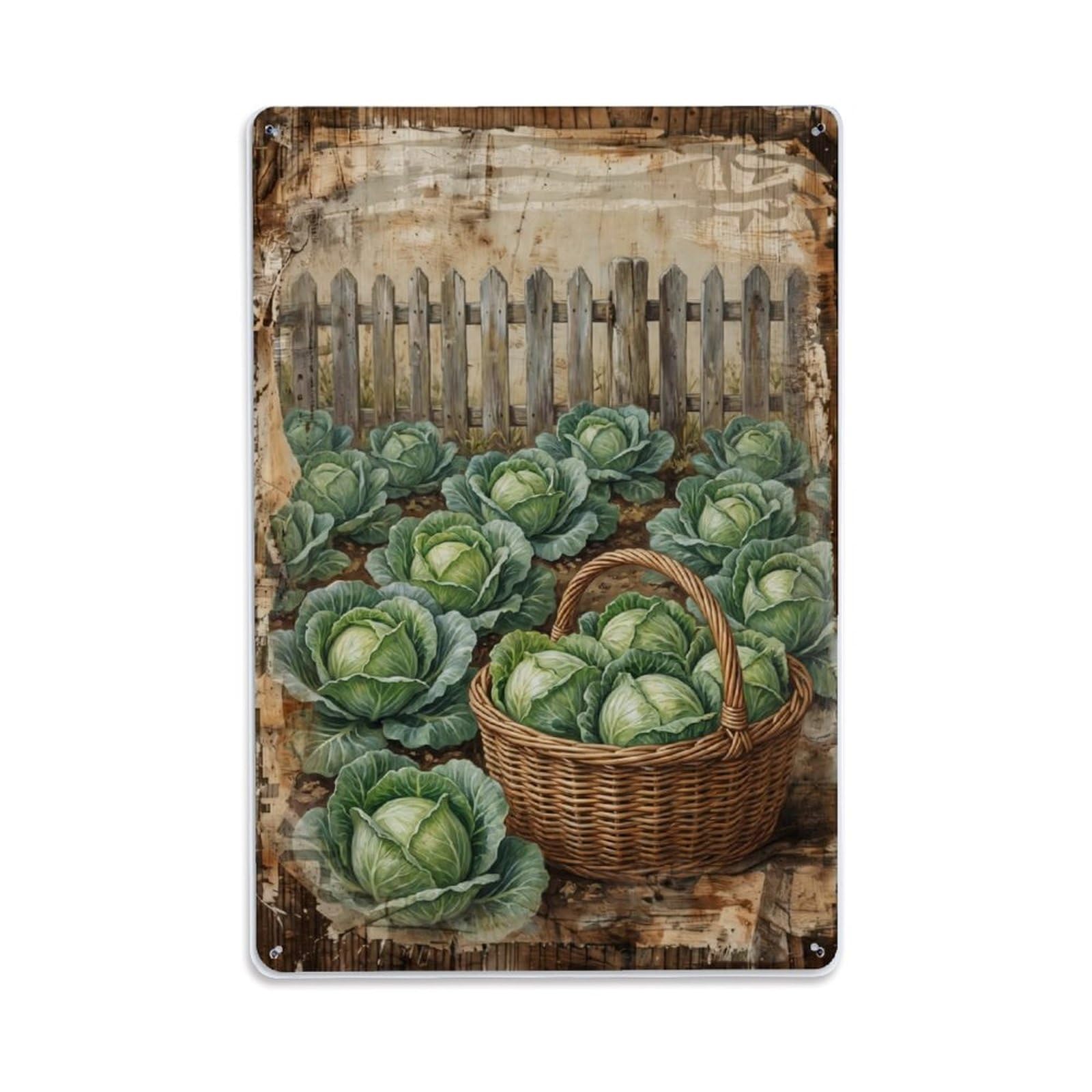 Cabbage Garden Green Vegetable Countryside Field Metal Tin Sign Plaque Wall Decor for Cafe, Club Bar, Office, Home Garden Metal Poster 8x12Inch