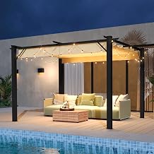 Aoxun 10'x12' Outdoor Retractable Pergola, Upgraded Adjustable Sun Shade Canopy, Sturdy Metal Gazebo for Modern Backyard, Patio, Deck and GardenBrown
