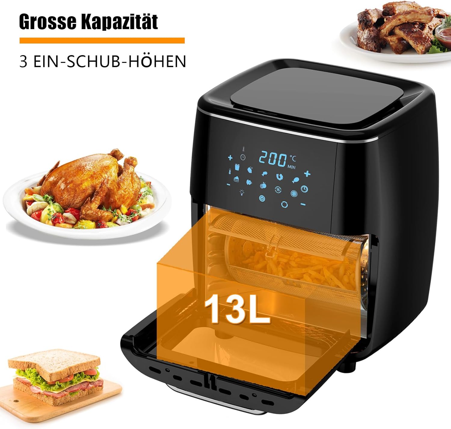 Fine Life Pro Friggitrice ad aria calda da 13 l, con touch screen LED, 1700 W, friggitrice ad aria calda XXL con 8 diversi programmi, controllo della temperatura, friggitrice ad aria calda, Fine Life Pro Friggitrice ad aria calda da 13 l, con touch screen LED, 1700 W, friggitrice ad aria calda XXL con 8 diversi programmi, controllo della temperatura, friggitrice ad aria calda,