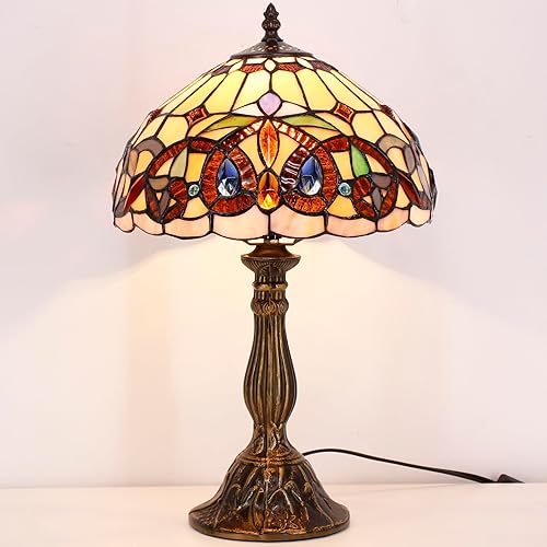 Miniatura 5 de WERFACTORY Lámpara de mesa estilo Tiffany con vitrales de serenidad victoriana, lámpara de noche de escritorio, luz de lectura, 12 x 12 x 18