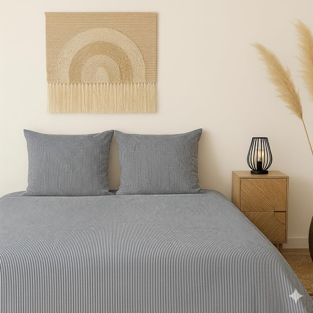 Parure de lit 220x240 avec 2 taies Marmot'Zzz en coton supérieur rayé