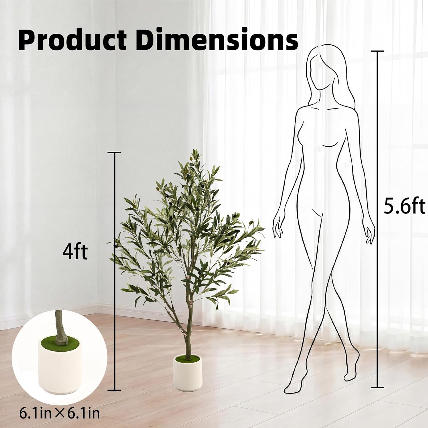 4ft Fake Olive Tree Artificial Indoor,Faux Olive Tree with Pot,Large Olive Branches and Lifelike Fruits,for Home Office House Living Room Decor.
