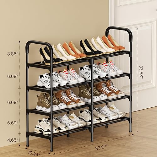 Miniatura 2 de Zapatero de 4 niveles, organizador de almacenamiento de metal para armario, entrada, independiente, fácil de montar, hasta 20 pares