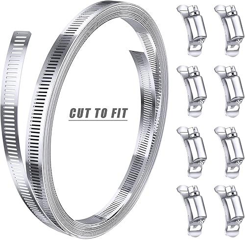 Vista 6 de Kit surtido de abrazaderas de manguera de acero inoxidable 304 para bricolaje, correa de metal de 12 pies cortada a medida, 8 cierres más fuertes