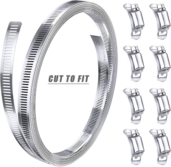 Stainless Steel Worm Gear Hose Clamp Assortment Kit, Cut-To-Fit
