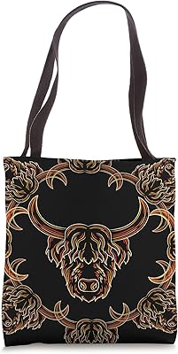 Farmer Farm Animal Sacred Geometry Scottish Highland Cow Tote Bag