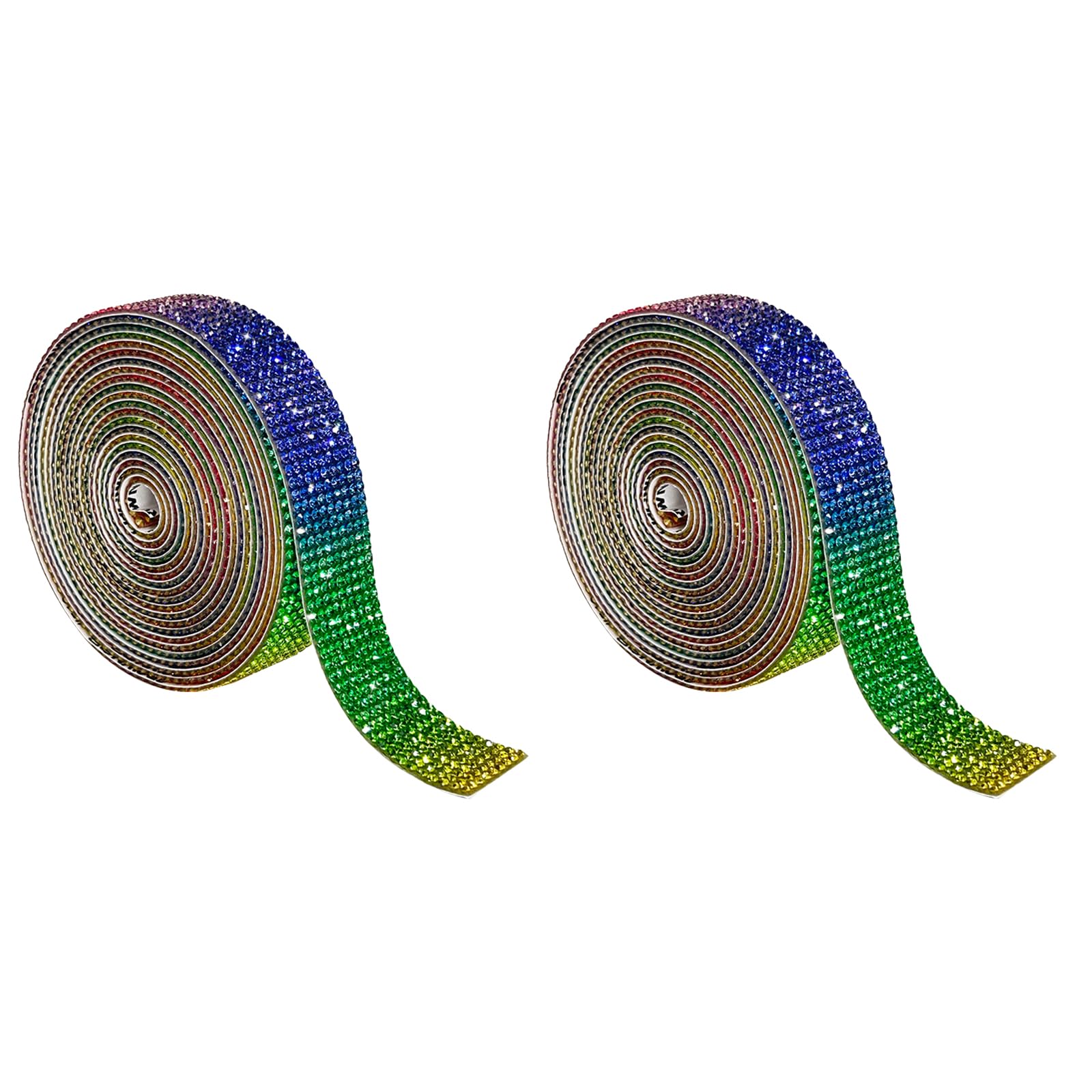 2 Rolls Rhinestone Diamond Ribbons 1Yard,Self Adhesive Glass Rhinestone Strips,Bling Rhinestone Trim DIY Diamond Stickers Rainbow-Colored Hot Stamping