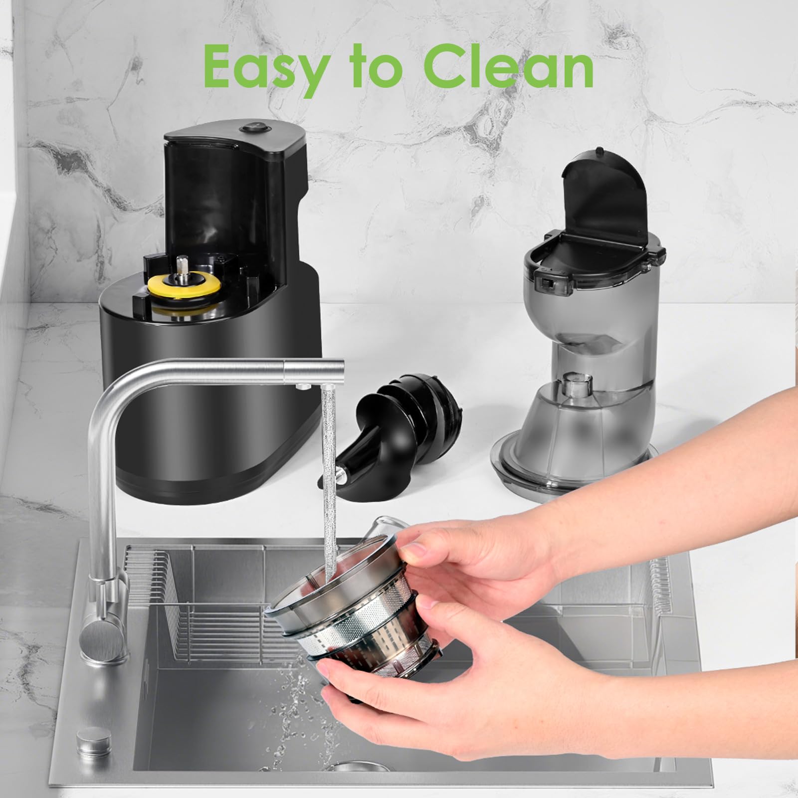 Estrattore frutta e verdura 500W, Rawhui Estrattore per frutta e verdura, spremiagrumi lento da 500 W con doppio tubo di alimentazione, volume di riempimento 1,2 L, 2 bicchieri, nero