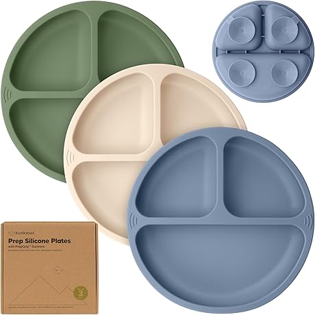 KeaBabies 3-Pack Silicone Suction Plates for Baby and Toddler