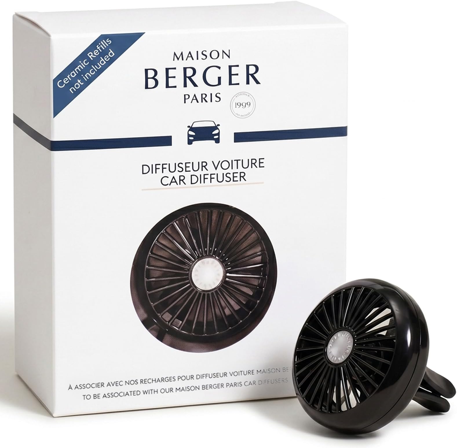 Car Diffuser, Gun Metal Finish, No Refill Included | Holder Only, Refill Sold Separately, Passive Diffusion, Made in France
