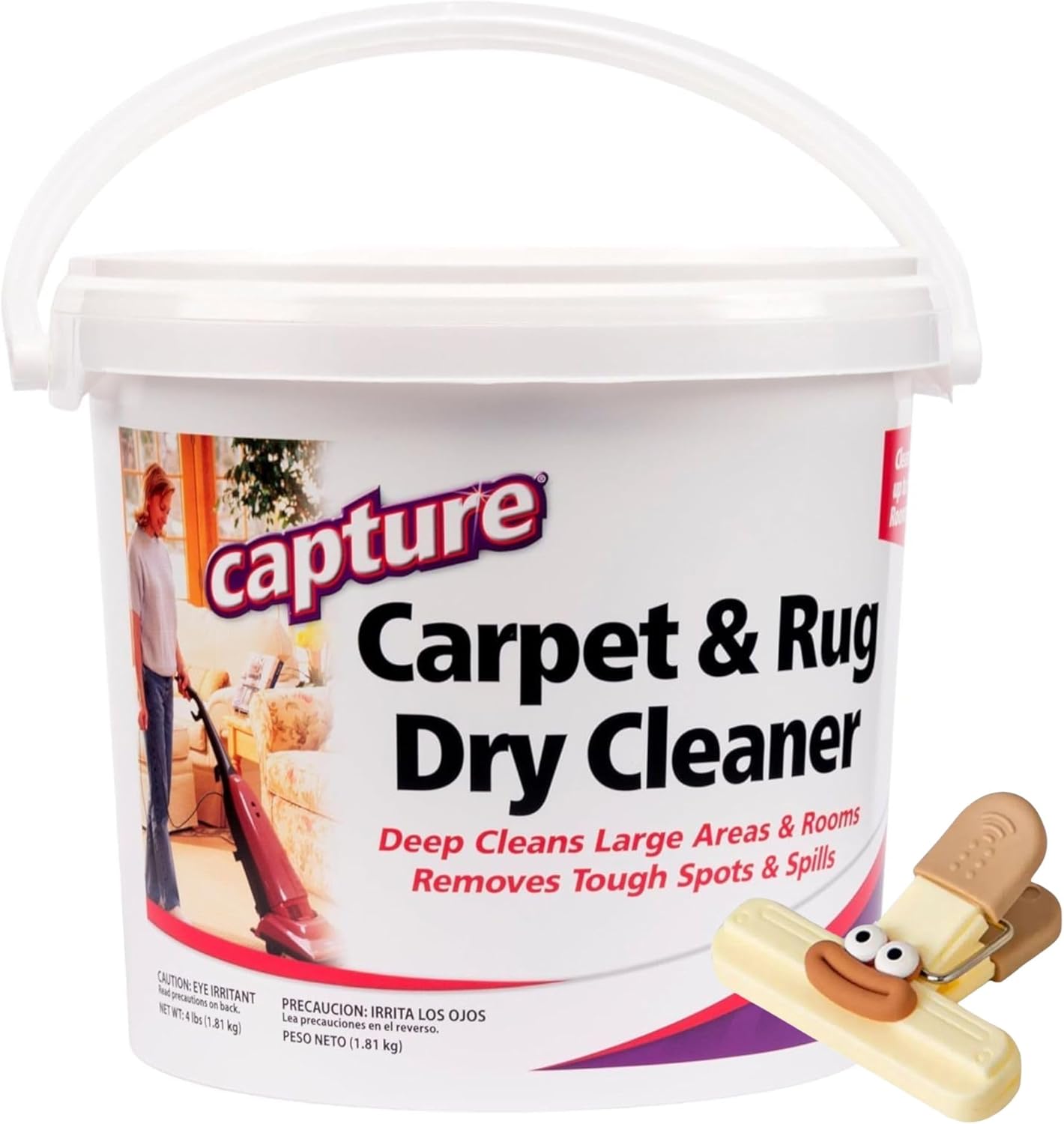 Capture Premium Lemon Scent Carpet Cleaner 4 lb Powder – Carpet Cleaner and Upholstery Cleaner – Carpet Powder for Vacuuming – Rug Cleaner Dry Cleaning at Home with bag clips