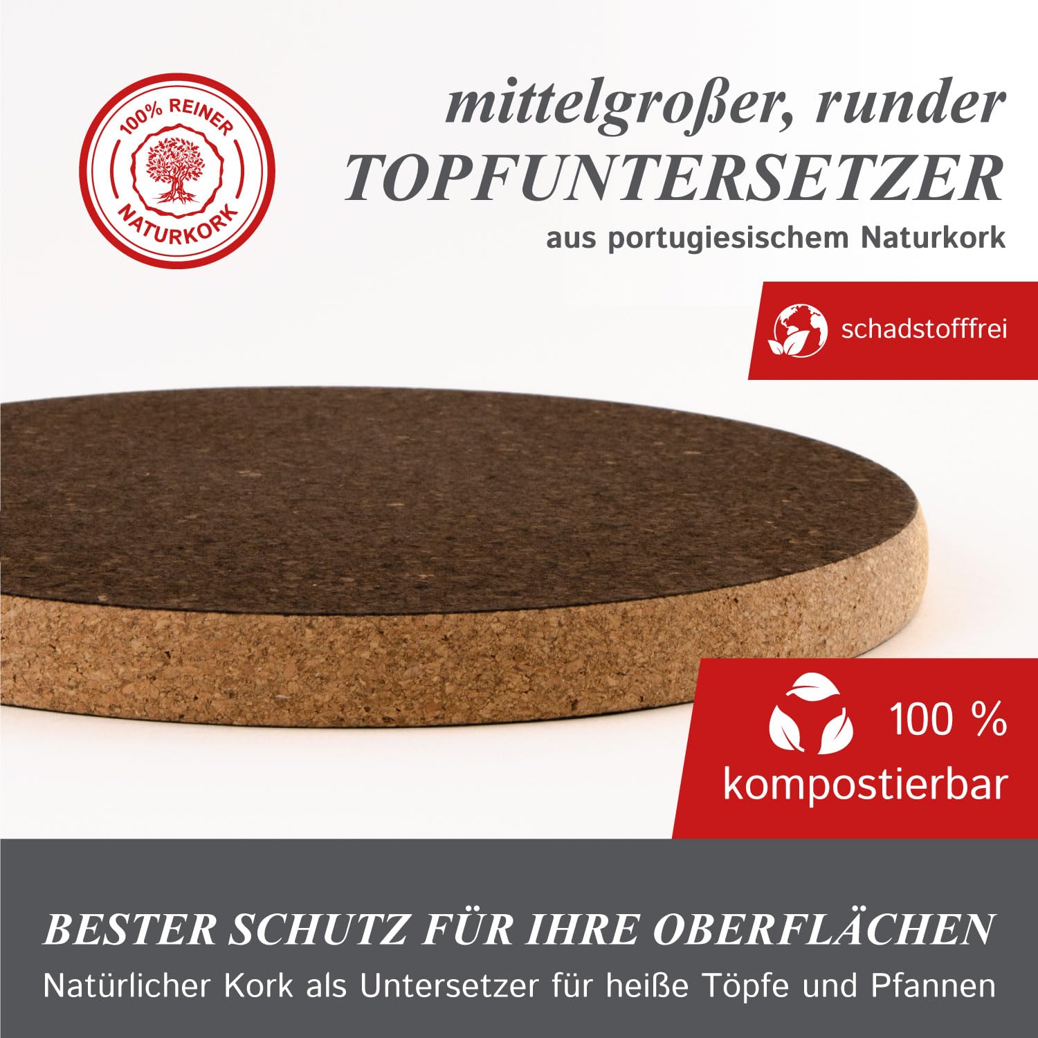 Cleverbrand Salvamanteles Almohadillas Posavasos de Corcho, Redondo, ø 25 cm, Diseño: Sándwich