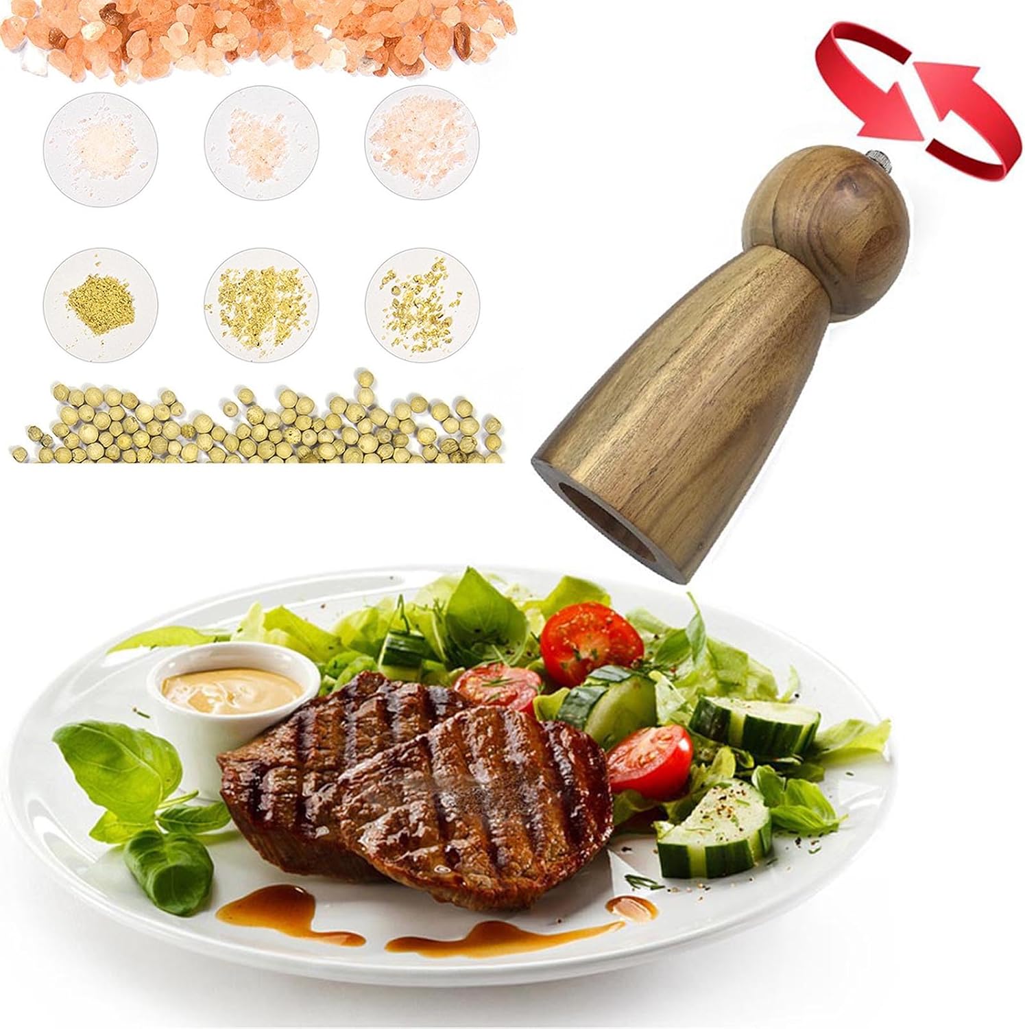 Salt and Pepper Grinder Refillable Solid Wooden Spice Mills Ceramic Core