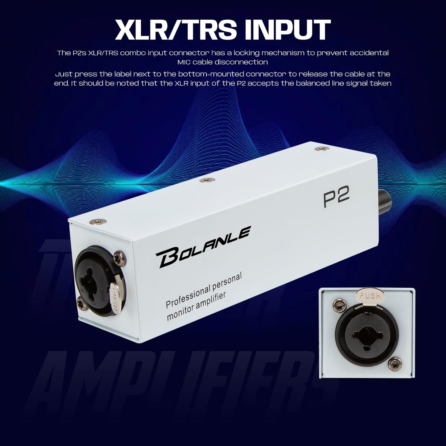 Bolanle P2 USB-C Portable in-Ear Monitor Amplifier, 5V DC/AAA Battery, XLR/TRS Input 3.5mm Output, 7-Color LED, Stereo/Mono Switch for Keyboardists, Drummers, Live Stage