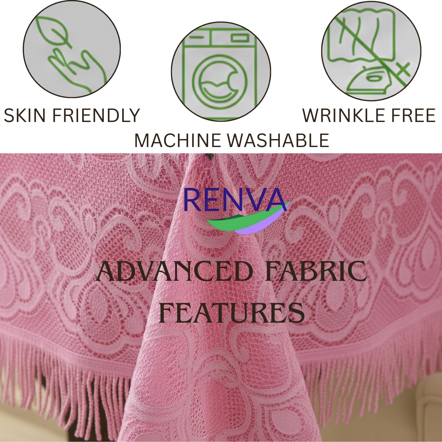 RENVA 4 Seater Cotton Dining Table Cover Durable Table Cover for Kitchen,Home, Hotel, Office & Restaurant | Table top Reusable Table Covers Washable 2