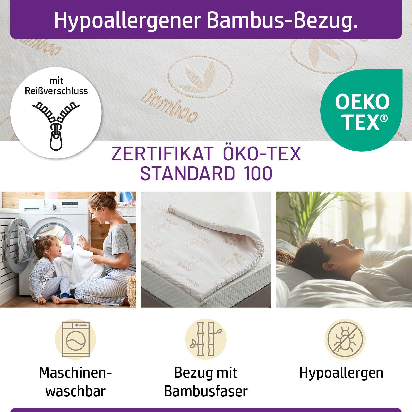 Matratzen Topper memory foam inkl. Bezug | 7 Größen | 80x200cm - 180x200cm | 5cm dicker Memory-Schaum | orthopädisch wasserdicht temperaturregulierend Maschinenwaschbar | Öko-Tex | 180x200cm