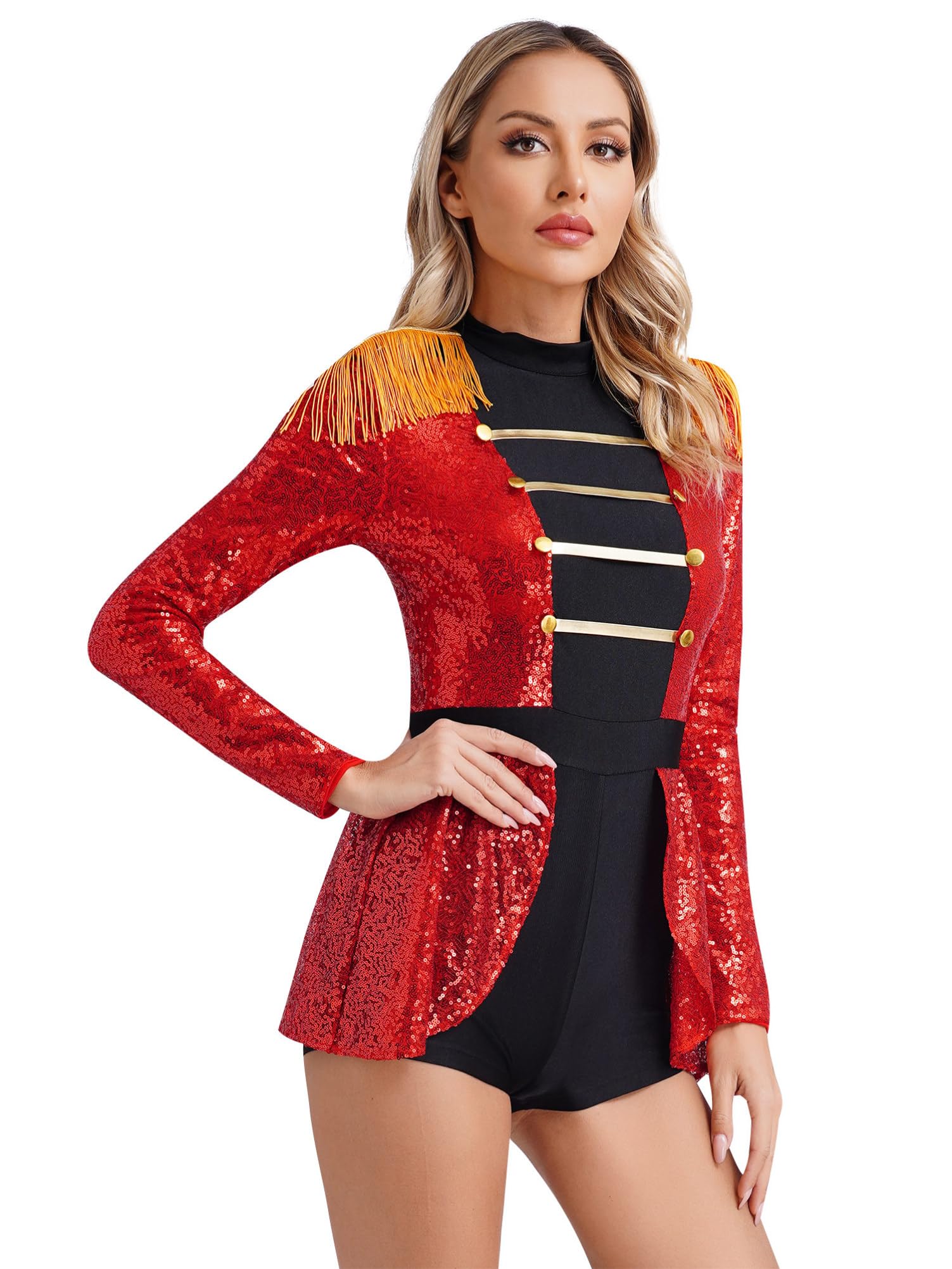 Alvivi Maillot de Domadora Circo con Borlas para Mujer Mono Lentejuelas de Danza Patinaje Disfraz de Maestro de Ceremonia para Fiesta Carnaval S-4XL