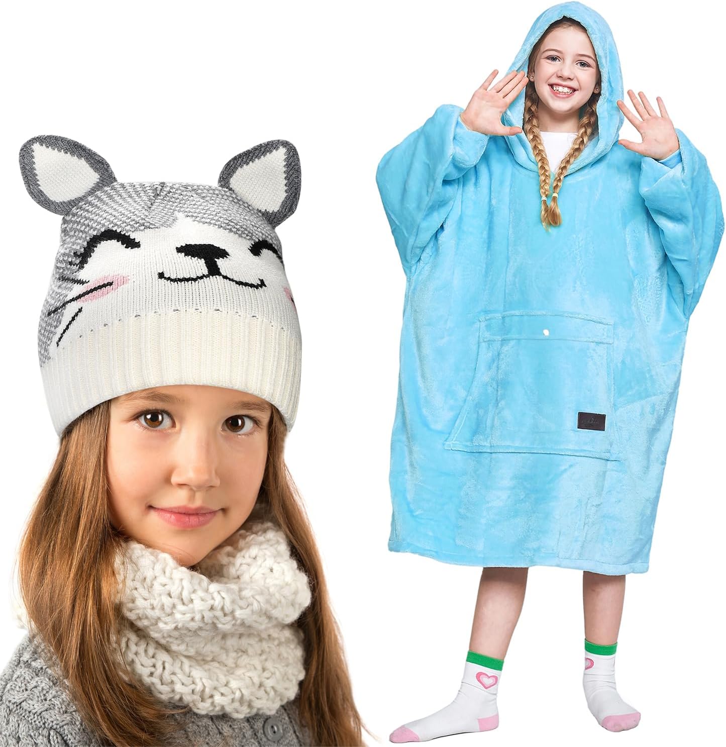 Catalonia Oversized Blanket Hoodie Sweatshirt for Kids & Kids Knit Hats