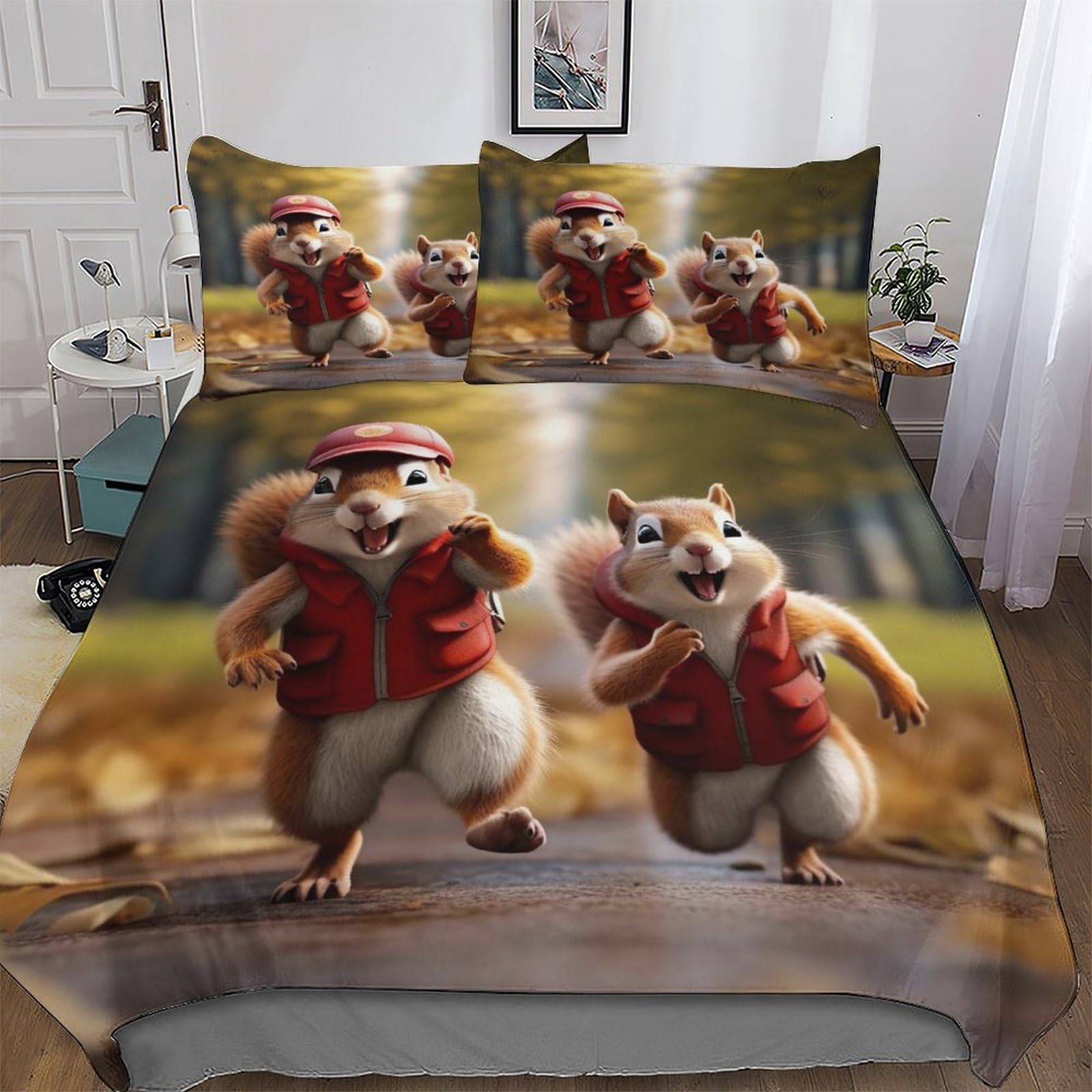 Housse de couette écureuil douce avec fermeture éclair pour lit 2 places