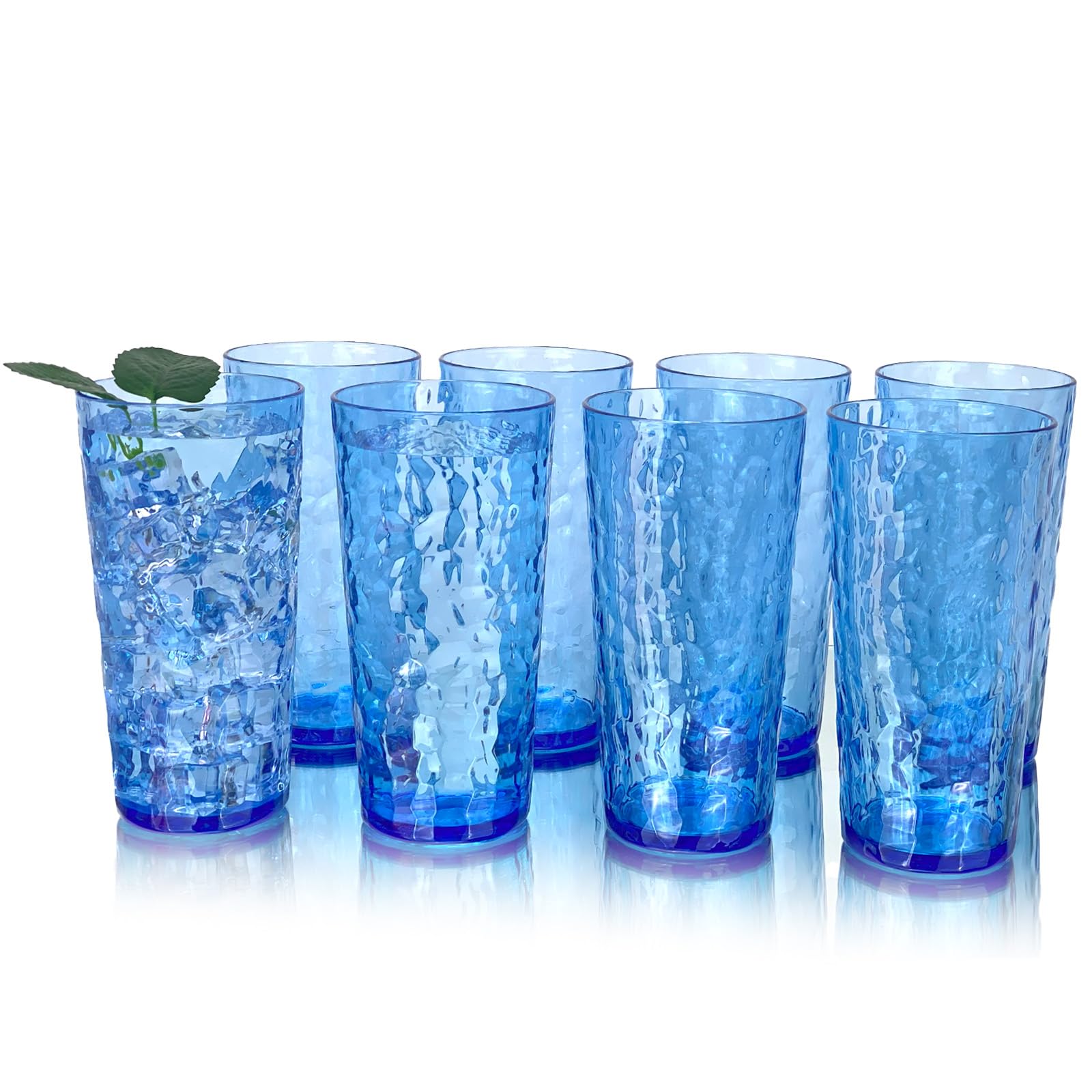Yanglonghui 24-Ounce Plastic Tumblers (Set of 8), Reusable Plastic Mugs, BPA-Free Acrylic to Drink Mugs, Shatter Resistant, Textured Interior, Dishwasher Safe (Blue, 24 Ounce)