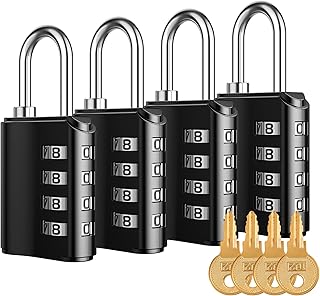 Newest AMIR Combination Padlock, 4 Digit Security Padlock with Keys, Gate Lock for School, Gym or Sports Locker, Fence, Toolbox, Case, Hasp, Storage - 4 Pack