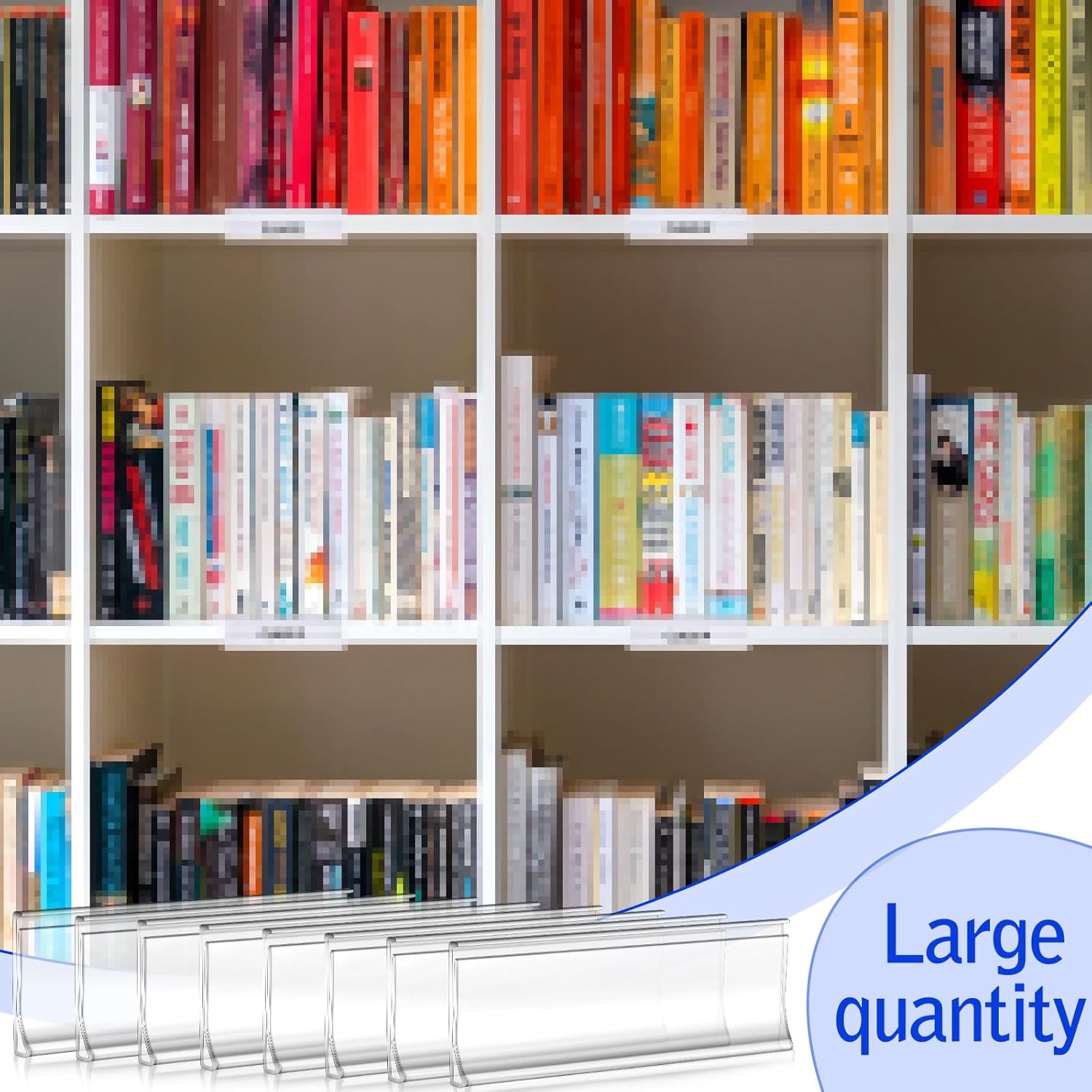 Yexiya 300 Pieces Label Holder Self Adhesive Clear Pocket 3 x 1 Inch Plastic Shelf Tag Sticking Price Label Holders with Paper Inserts for Supermarket School Library Bookshelves Mailbox Storage Bins