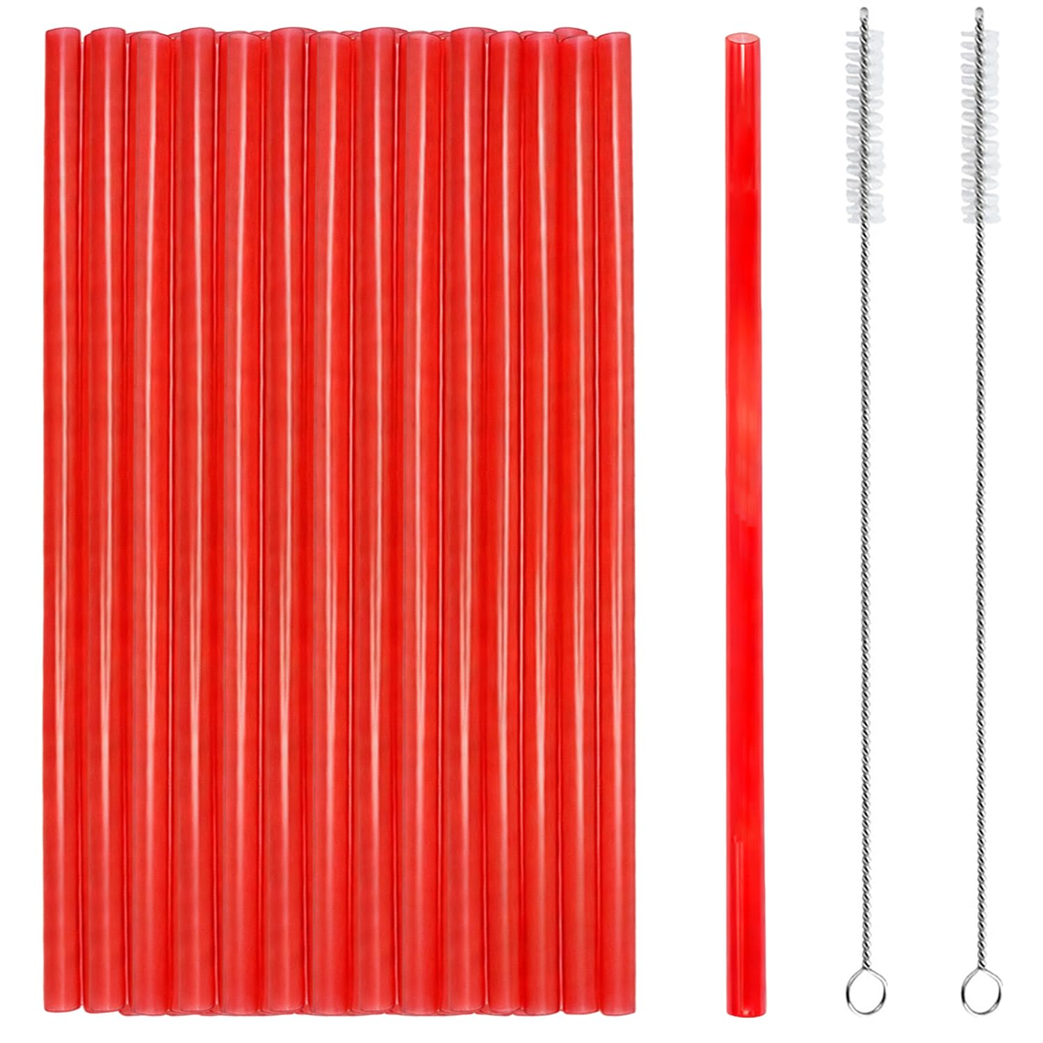 iJiGui 50 Pcs Plastic Straws, 19cm x 7mm, Reusable Straws(Red)