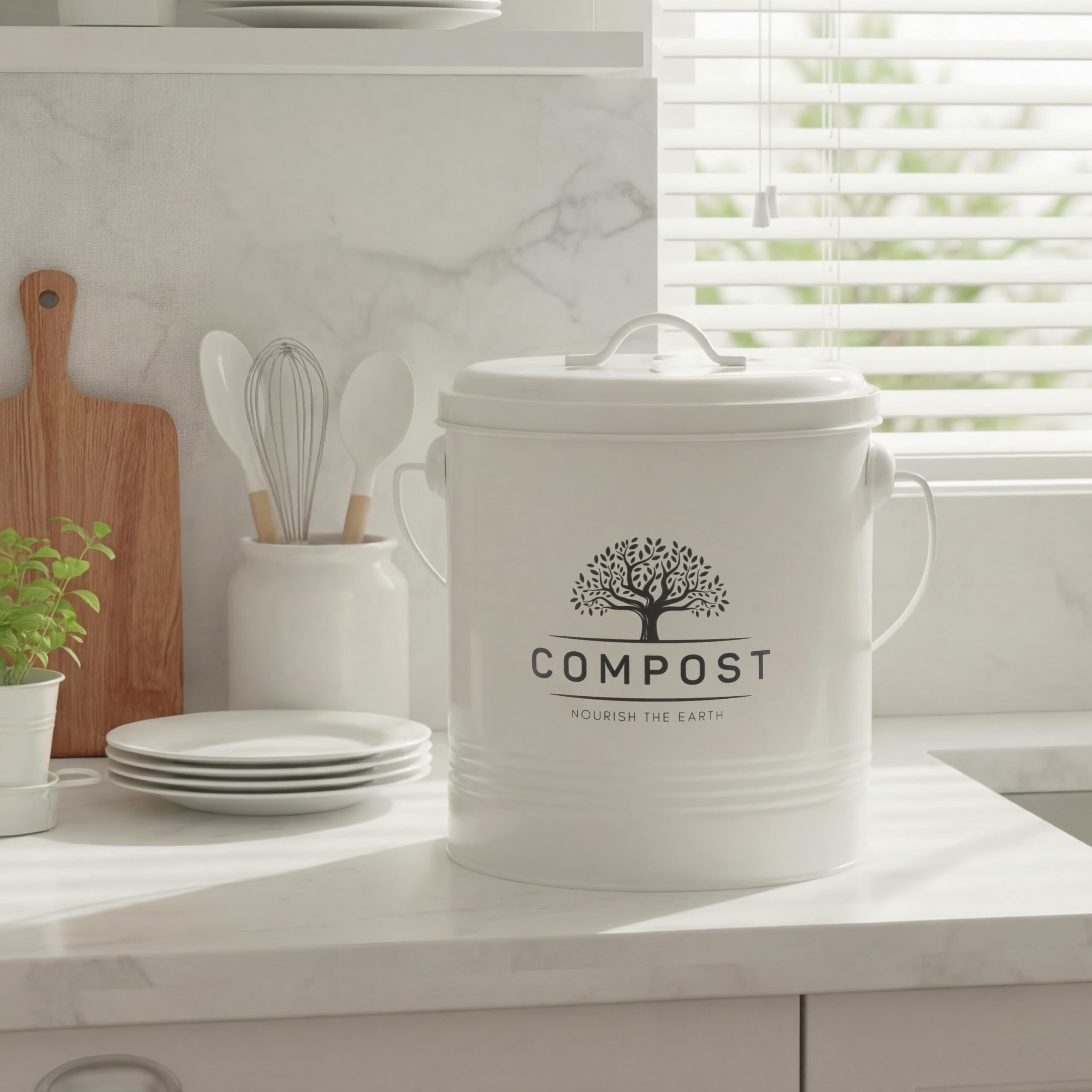 Perfnique Bac à Compost de Cuisine, bac à Compost de comptoir de 5 litres avec Couvercle, Seau à Compost intérieur avec Doublure intérieure et Filtre à Charbon, Petit bac à Compost