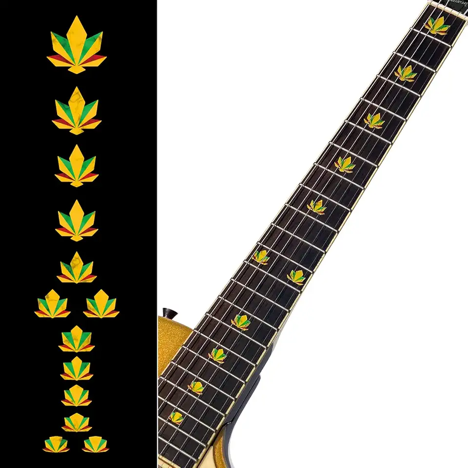 Marcadores de traste com adesivo incrustado para guitarras e baixo - 420 - cor rasta