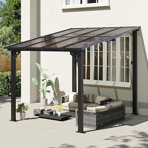 Miniatura 16 de Aoxun Pérgola de 8 x 5 pies para patio, cenador con techo inclinado, pérgola para parrilla grande montada en la pared, toldos resistentes, para Negro