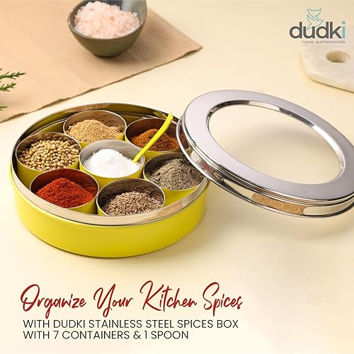 Miniatura 5 de DUDKI Homes - Caja de masala de acero inoxidable, caja de especias, Masala Dabba con organizador de cocina con tapa transparente con 7 recipientes y