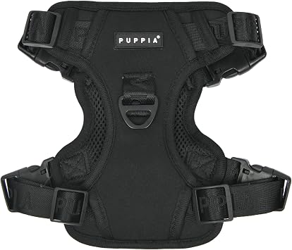 Puppia Jarek Dog Harness H Comfortable Sturdy Handle Adjustable Neck and Chest for Small and Medium Dogs - Black - M