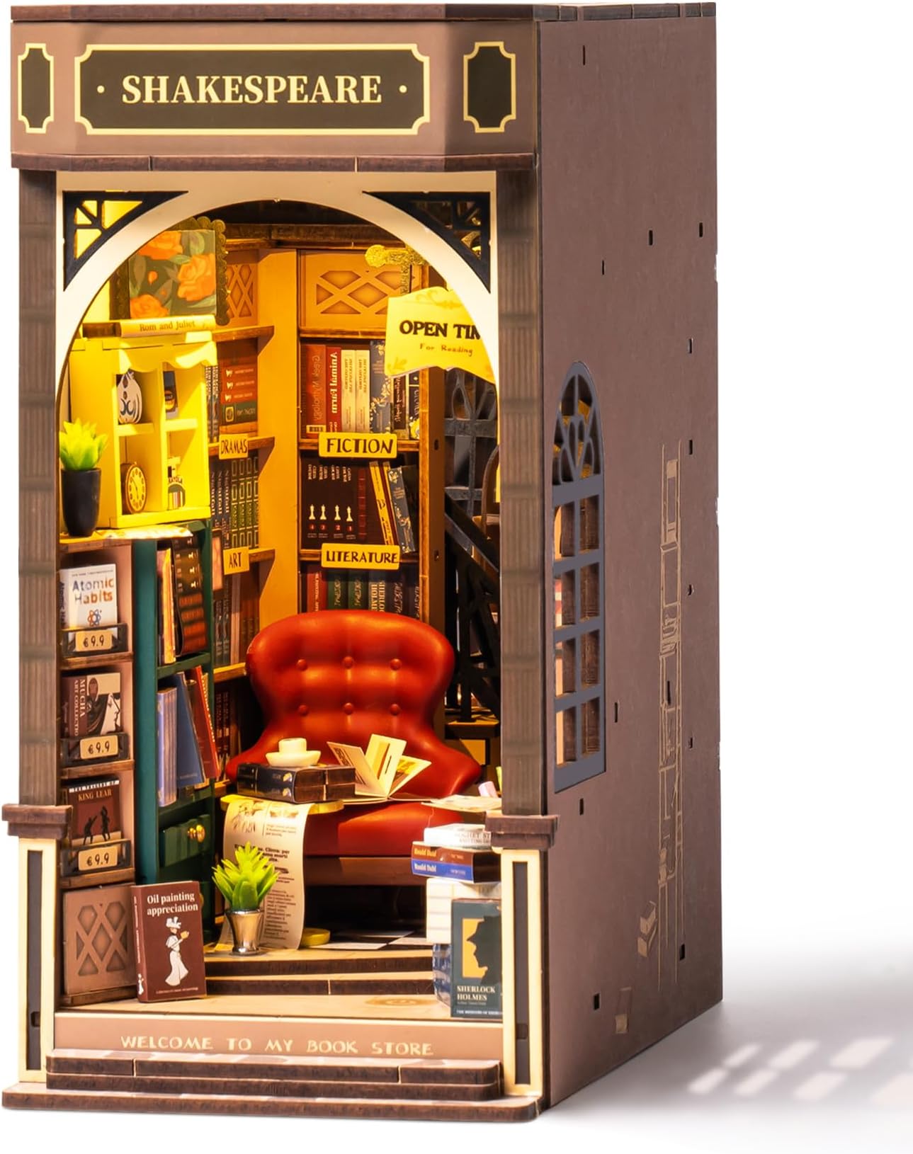 DIY Book Nook Kit 3D Wooden Puzzles for Adults 8.6" Bookstore Miniature House Kit Booknook Bookshelf Insert Decor Craft Kits Family Project Gifts for Adults Women Men