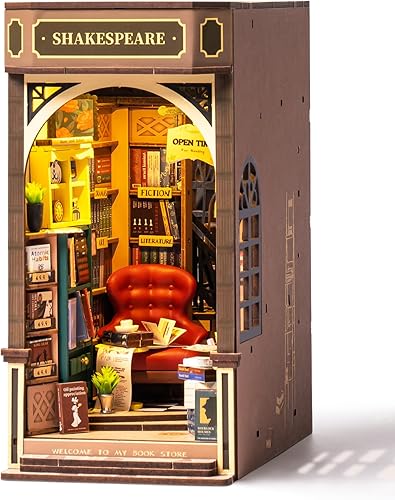 Rolife Kit de rincón de libros de bricolaje 3D rompecabezas de madera para adultos de 8.6 pulgadas, kit de casa en miniatura para estantería,