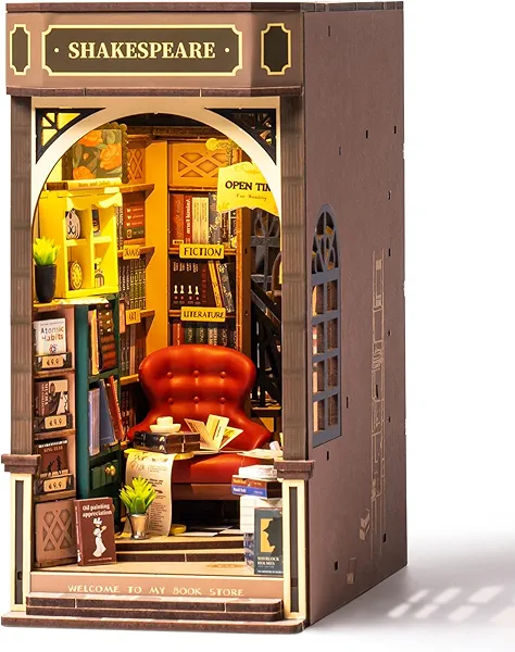 Rolife DIY Book Nook Kit 3D Wooden Puzzles for Adults 8.6" Bookstore Miniature House Kit Booknook Bookshelf Insert Decor with LED Lights Craft Kits Family Project Gifts for Girls Boys