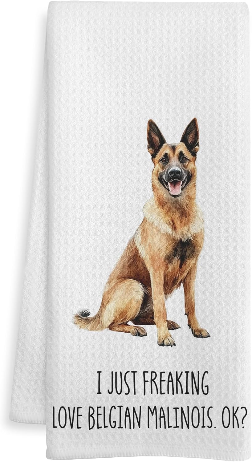 Belgian Malinois Gifts Kitchen Towels, Gifts for Dog Lovers Dish Tea Towels, I Just Freaking Love Belgian Malinois Decorative Hand Towel for Bathroom, 16x24 Inch