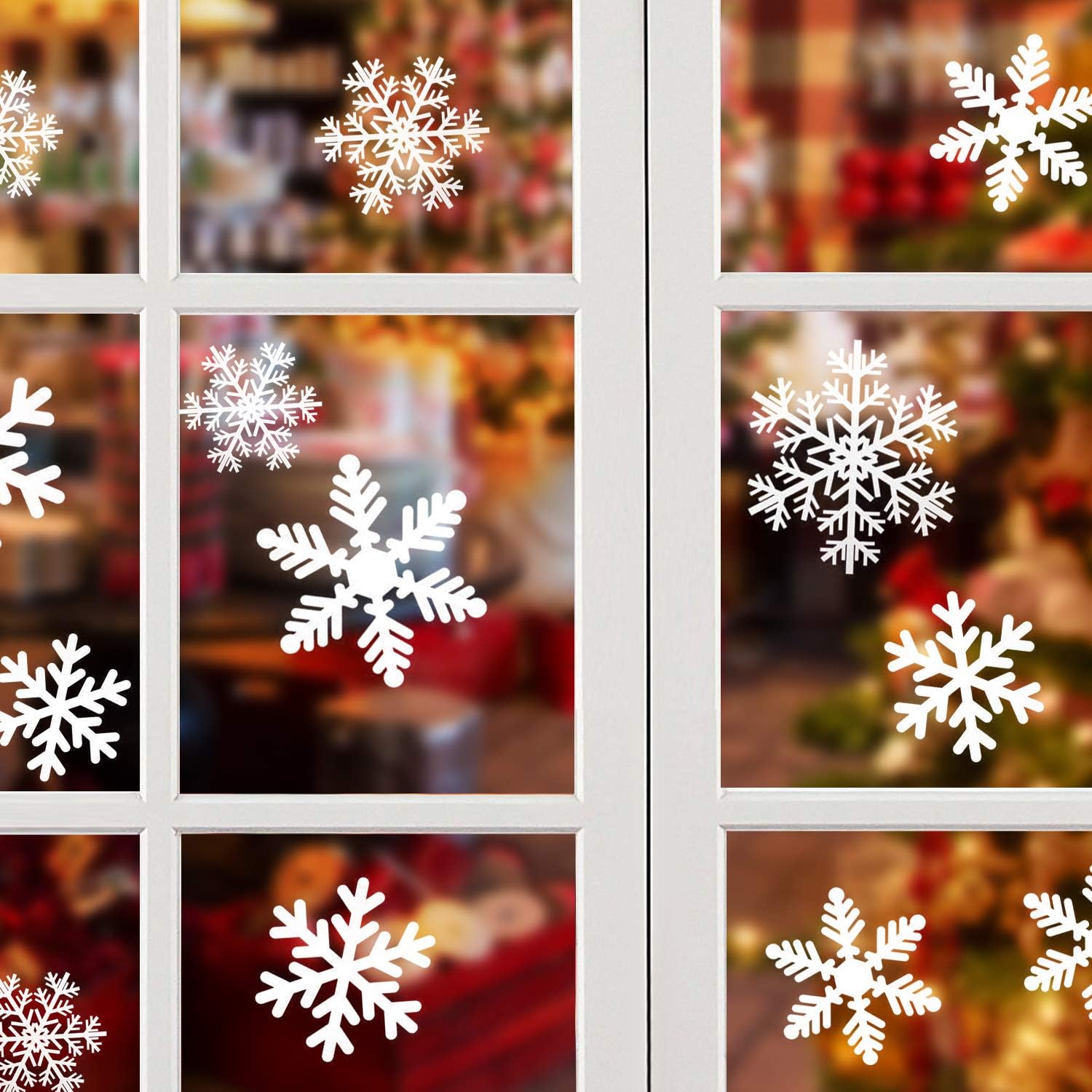 Snowflake Window Stickers, 108 PCS Static Snow Flakes Window Clings for Glass Door, Christmas Snowflakes Window Display Decorations, Static PVC Stickers, White