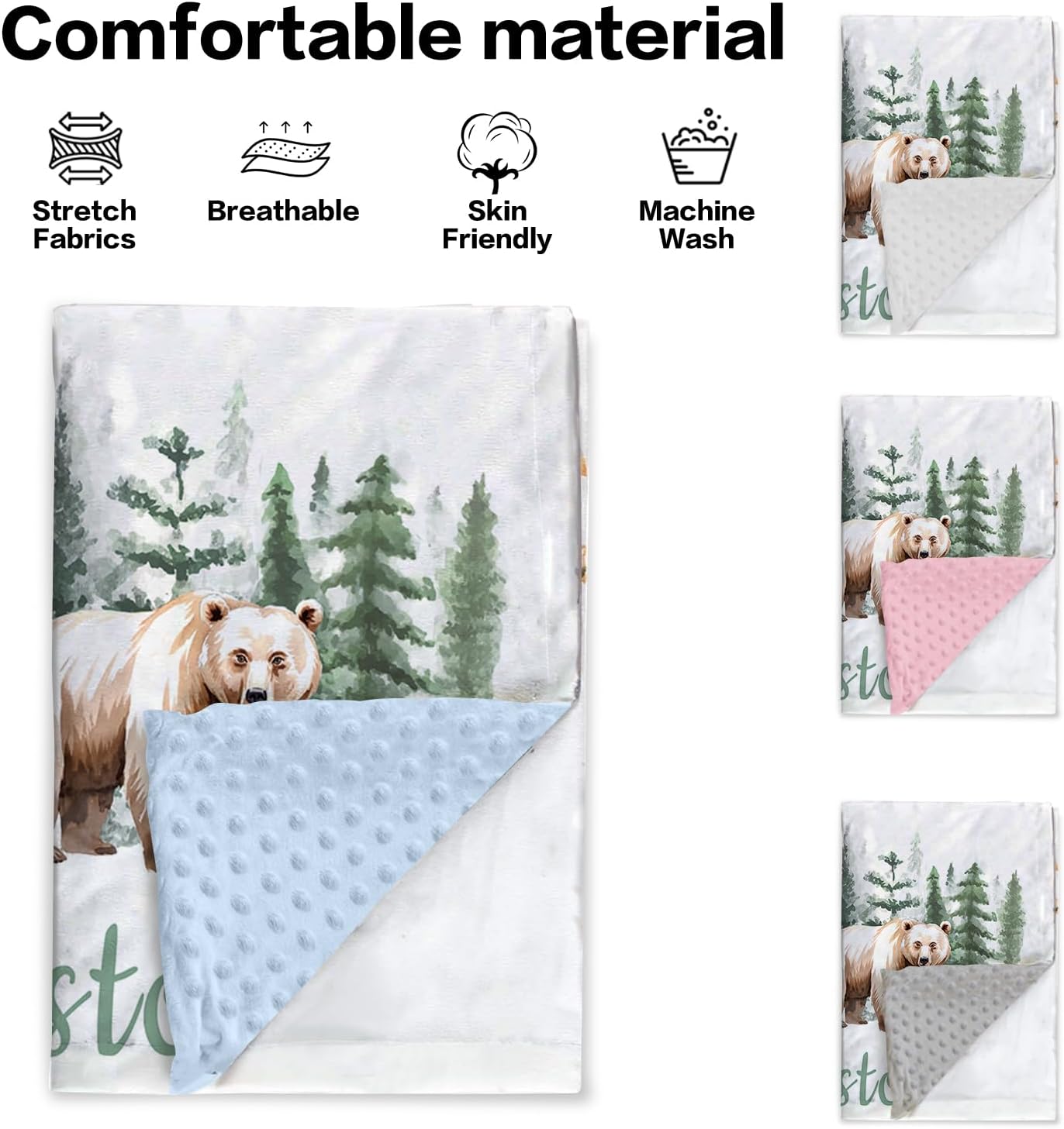 Personalized Baby Blankets for Boys Girls, Custom Name Brown Bear Baby Blanket, Soft Receiving Blanket for Newborns and Toddlers, Ideal for Baby Showers and Nursery Decor