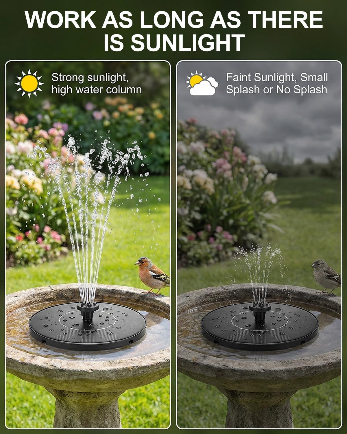 Solar Bird Bath Fountain, 2026 Upgraded Solar Fountain Pump with 7 Nozzles, 1.4W Free Standing Floating Solar Powered Water Pump Fountain for Bird Bath, Garden, Pond, Pool, Outdoor (6.3in)