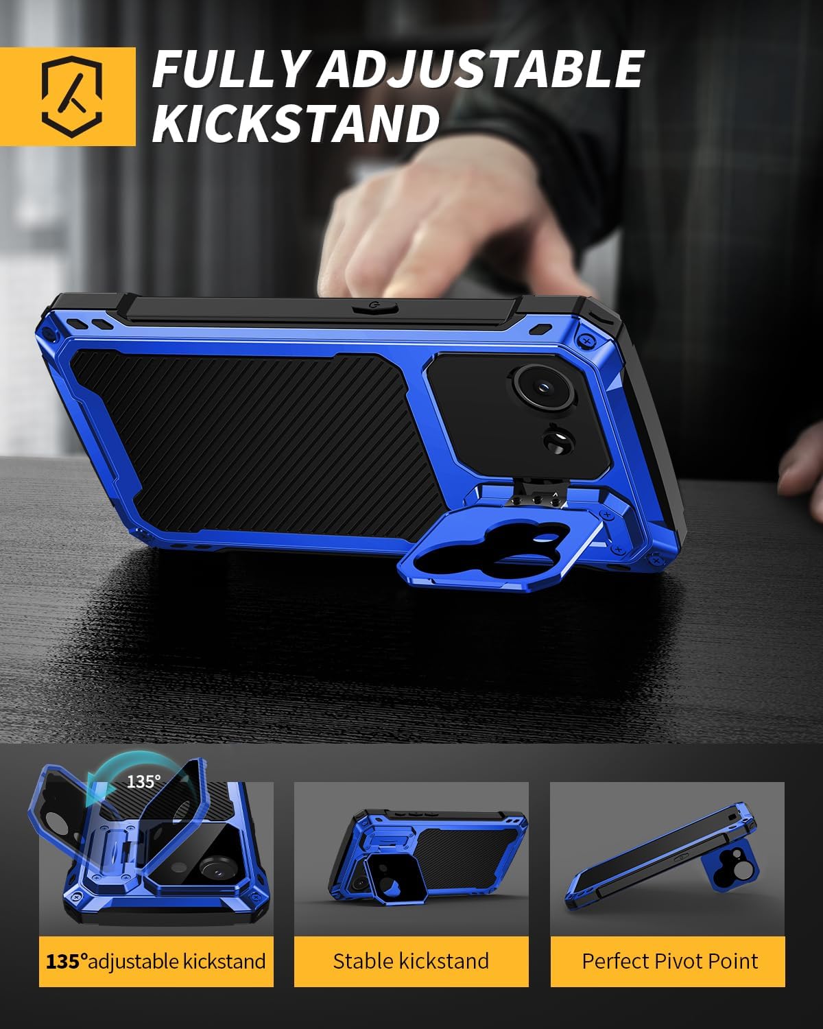 Lanhiem for iPhone 17e Case & iPhone 16e Metal Case with Camera Cover & Stand [Compatible with MagSafe] [Built-in Kickstand] [Military-Grade Protection] Heavy Duty Rugged Magnetic Phone Case, Blue