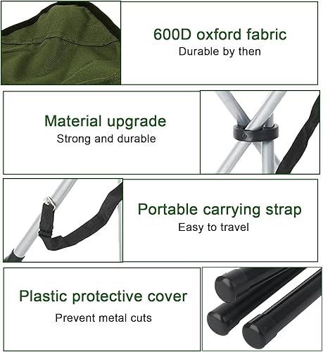 Miniatura 6 de Taburete plegable para campamento, sillas plegables de 16.5 pulgadas, asiento de trípode portátil, silla alta de viaje al aire libre para camping,