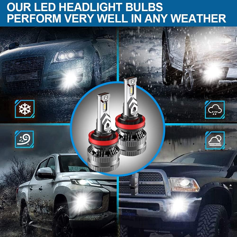 NATGIC 2PCS H8 H11 H9 LED Headlight Bulbs With The Built-in Fan,12000LM 6500K Super Bright H9 H11 High Low Beam Bulbs,All IN ONE Conversion Kit with Upgraded EMC Intelligent Driver,70W Xenon White