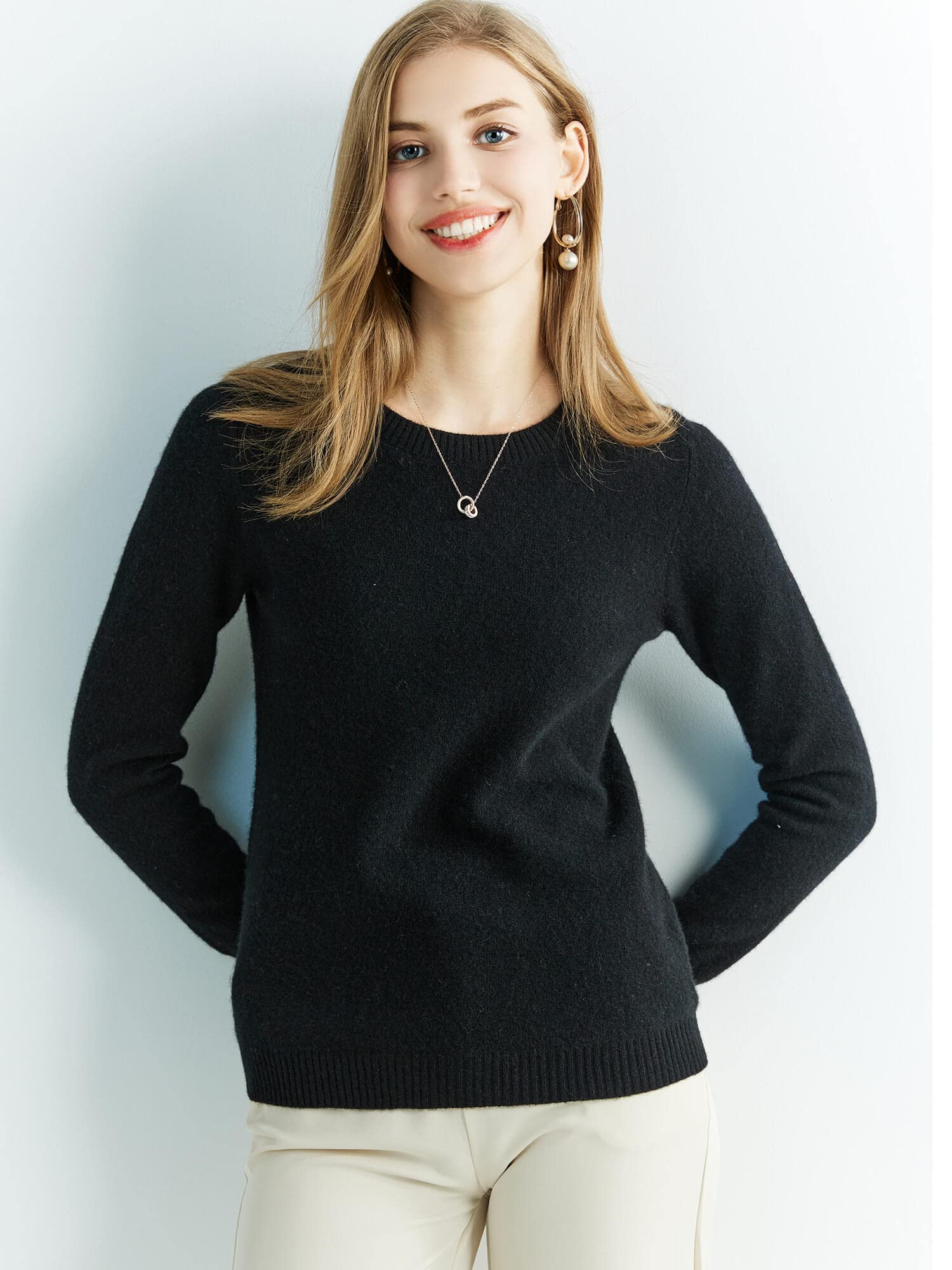 Chanyarn 100% Lana Merino Jersey Mujer Otoño Invierno Cálido Suave Cuello Redondo Manga Larga de Punto Jersey Suéter