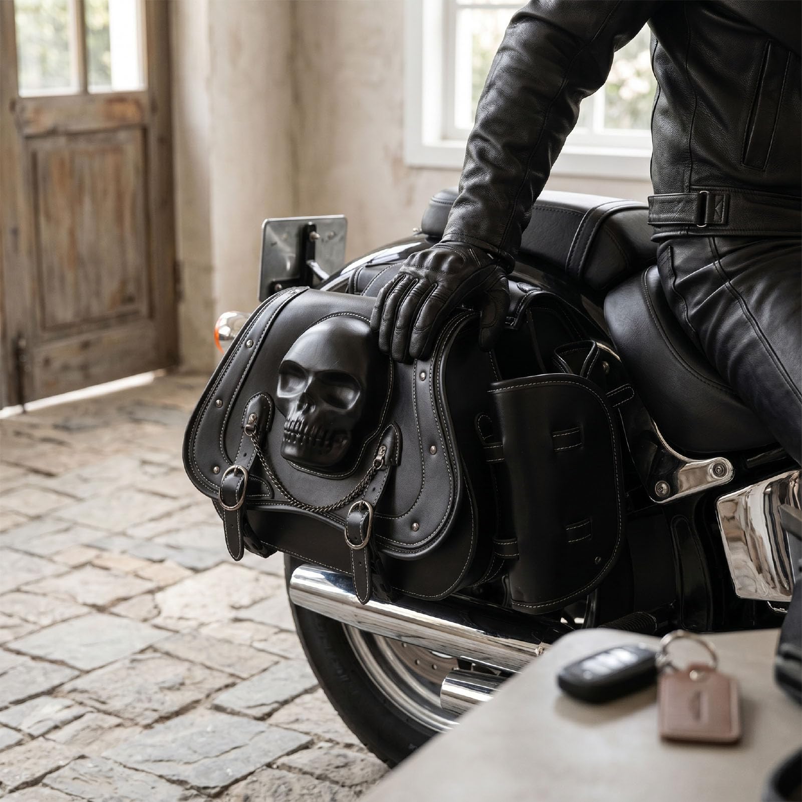 Luocute Sakwy Motocyklowe, Torby Boczne ze Skóry PU o Pojemności 30 Litrów z Uchwytem na Kubek, Uniwersalny Zamiennik Bagażu do Montażu na Siedzeniu dla Iron V-Star Shadow Vulcan